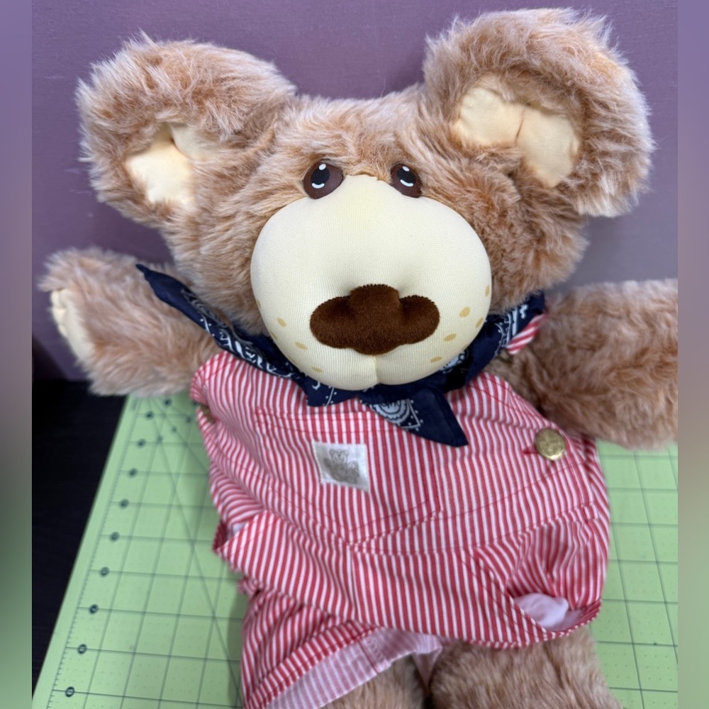 Furskin Adorable Brown Boy Teddy Bear with Red and White striped Outfit